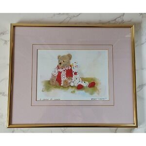 VTG Gold Metal Framed Pink Matted Print by Wendy Tosoff A Couple of Clowns A9